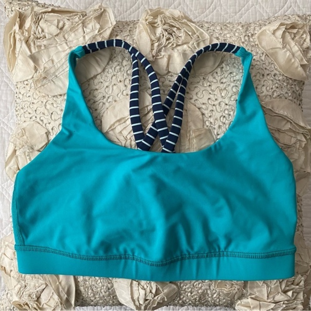 lululemon athletica Teal Sports Bra with Navy & White Striped Straps